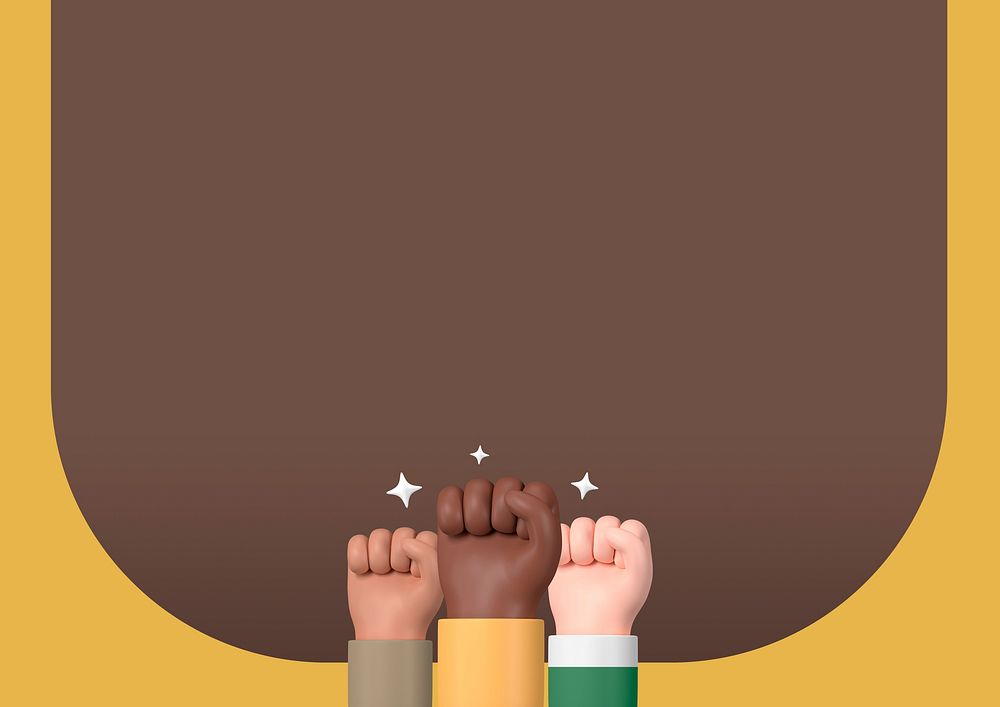 Diverse raised fists background, brown frame design
