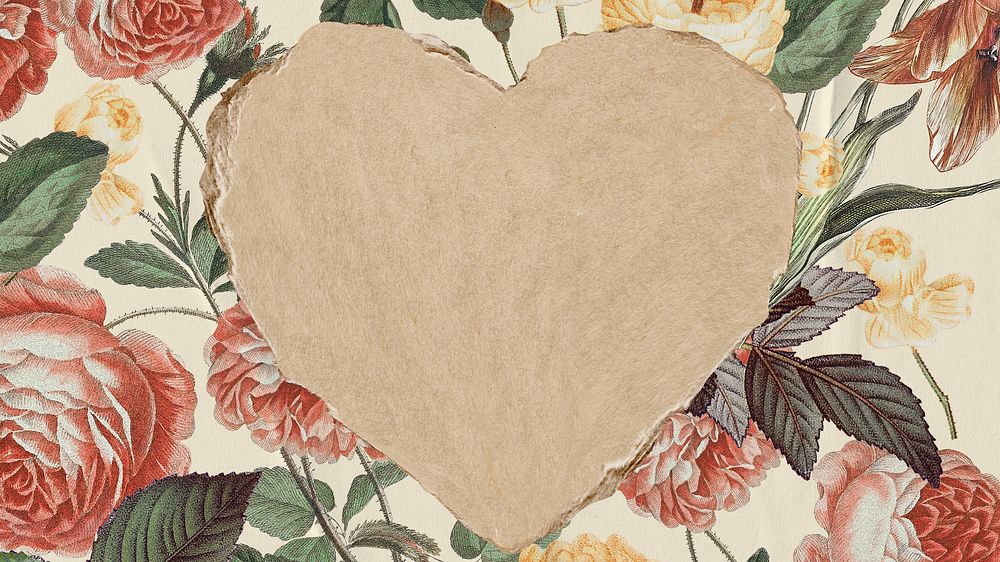 Floral heart frame HD wallpaper, vintage aesthetic design