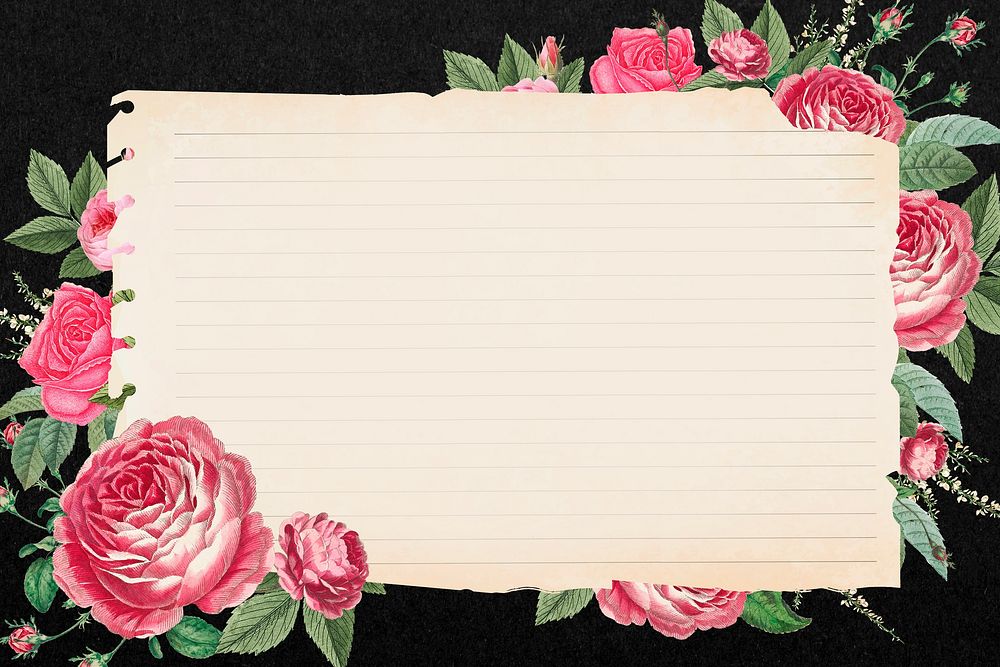 Pink rose frame, vintage botanical illustration psd