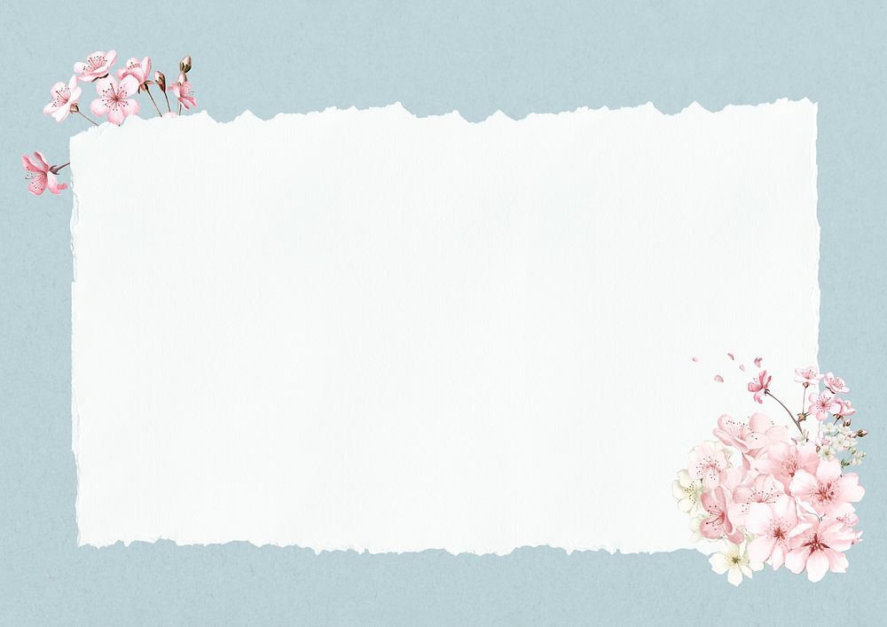 Ripped paper frame, cherry blossom flower design