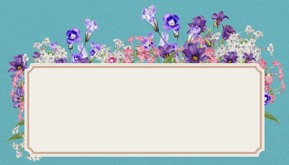 Purple flower frame, Spring aesthetic illustration