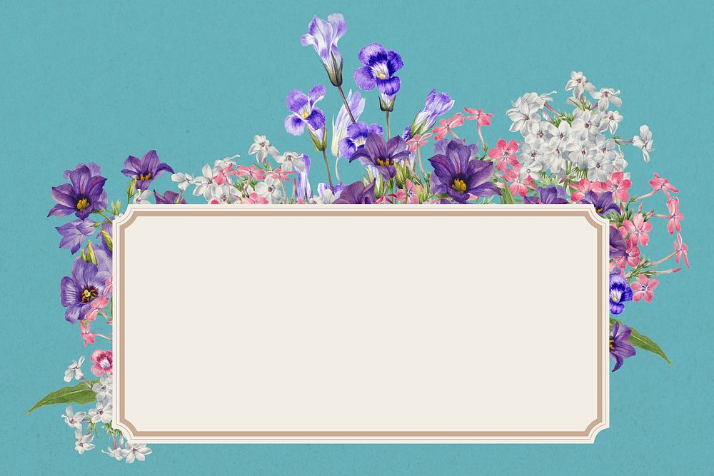 Purple flower frame, Spring aesthetic illustration psd