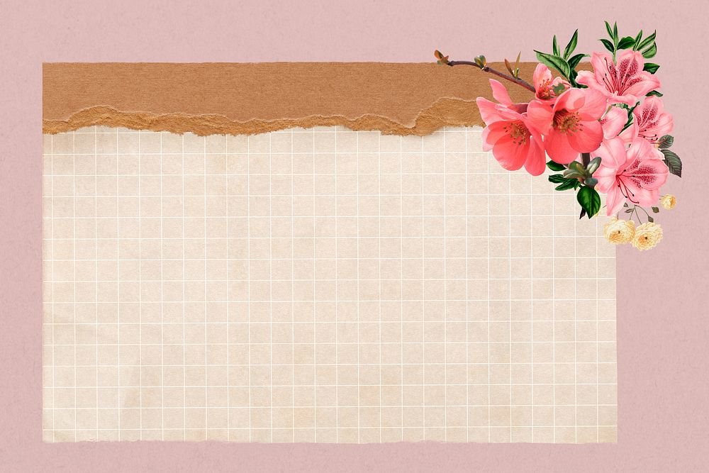 Beige grid paper, pink flower design