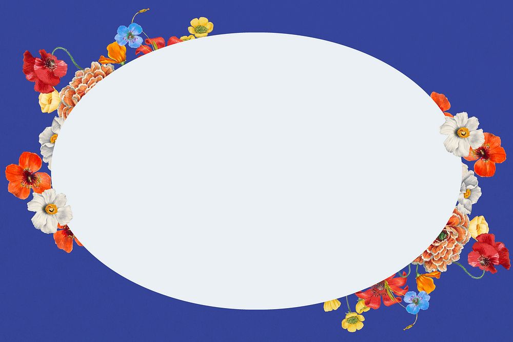 Summer floral frame, oval shape design psd