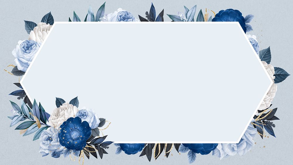 Winter flower frame HD wallpaper, blue hexagon shape design