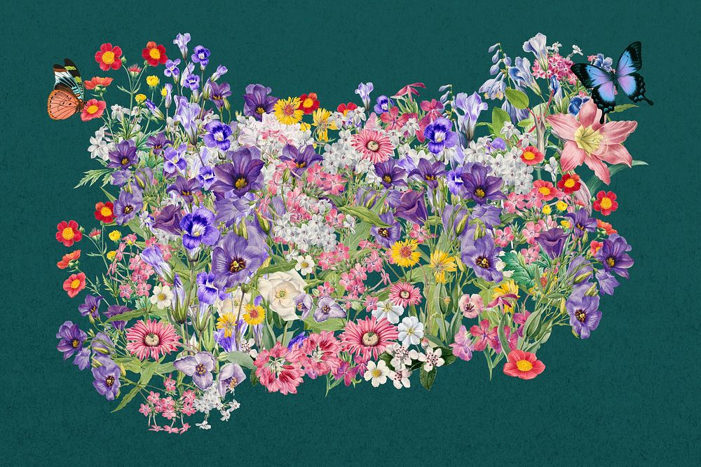 Colorful wildflowers collage element psd