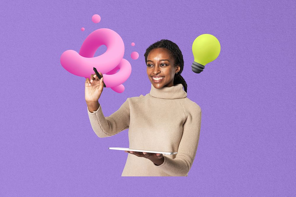 Creative business idea collage, purple design
