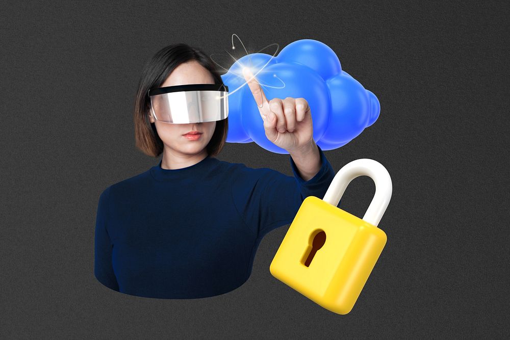 Cloud data security collage, black design