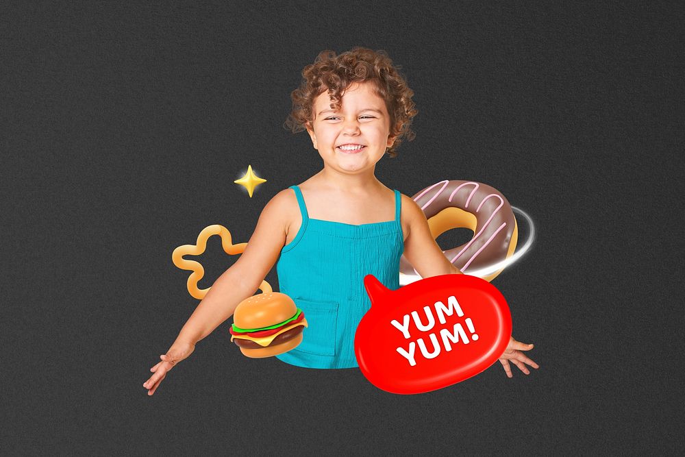 Kids food collage collage, black design