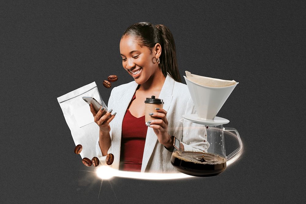 Online shopping coffee business collage, black design