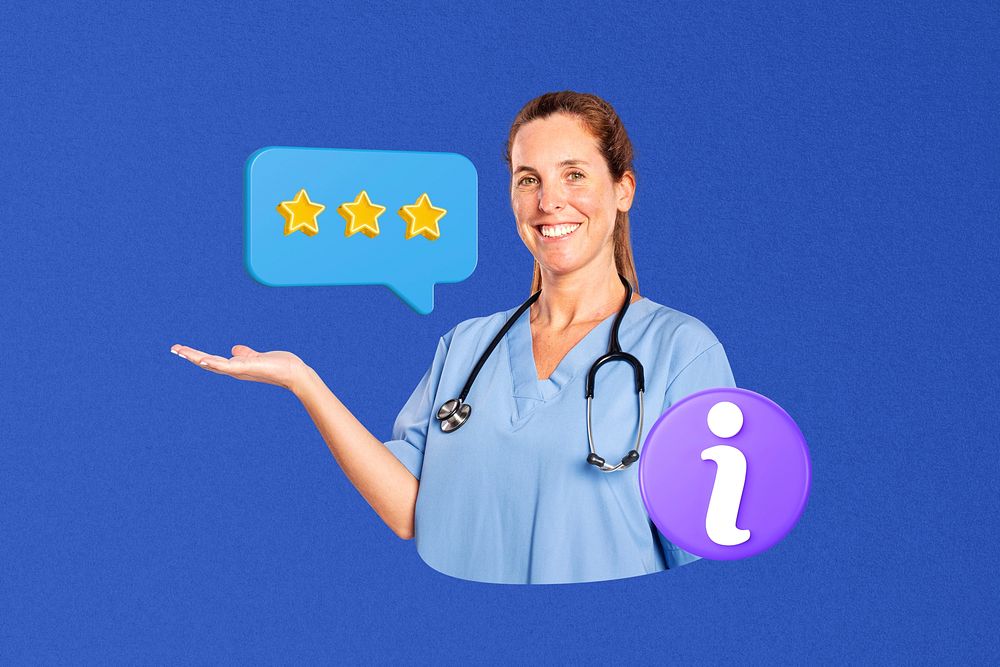 Medical worker information review collage, blue design