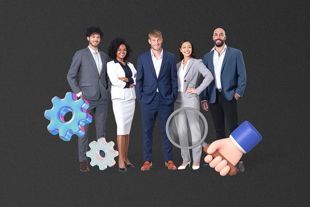 Diverse professional business team collage, black design