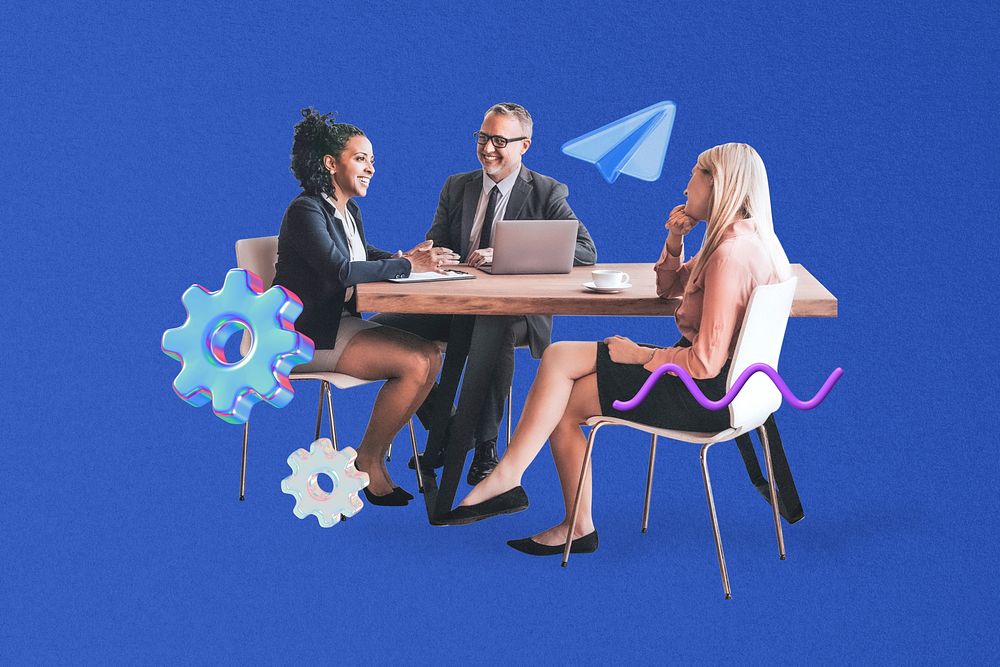 Diverse business meeting collage, blue design