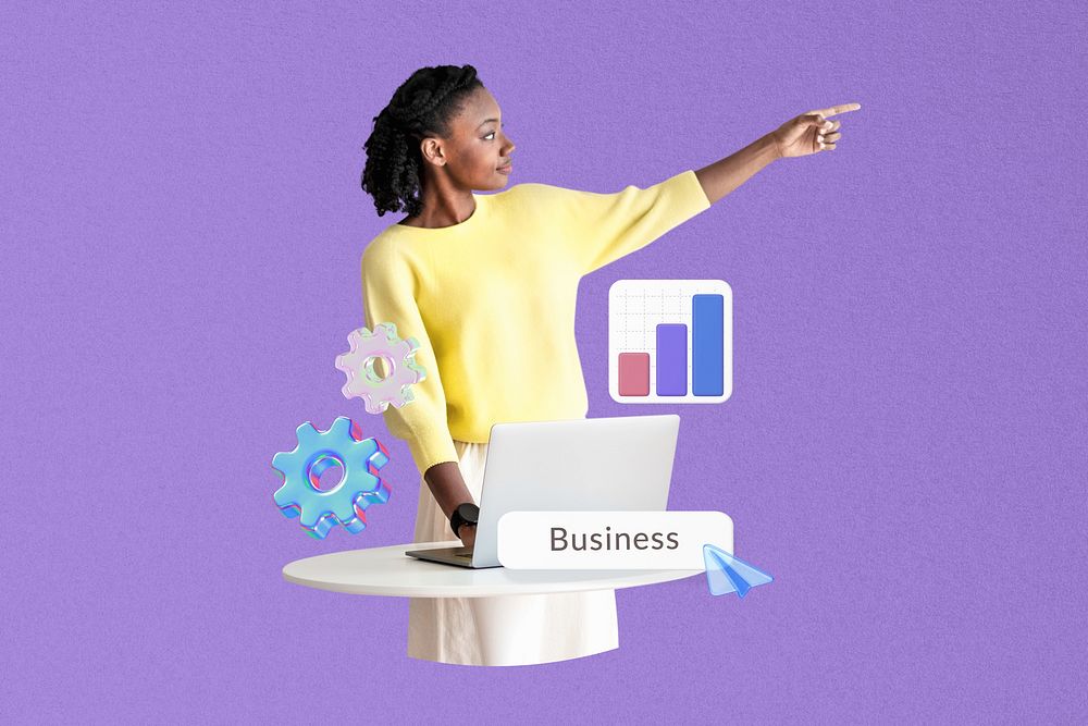 Business growth analysis strategy collage, purple design