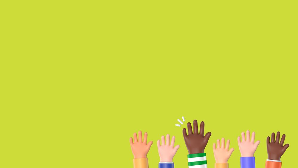 Diverse raised hands desktop wallpaper, green design