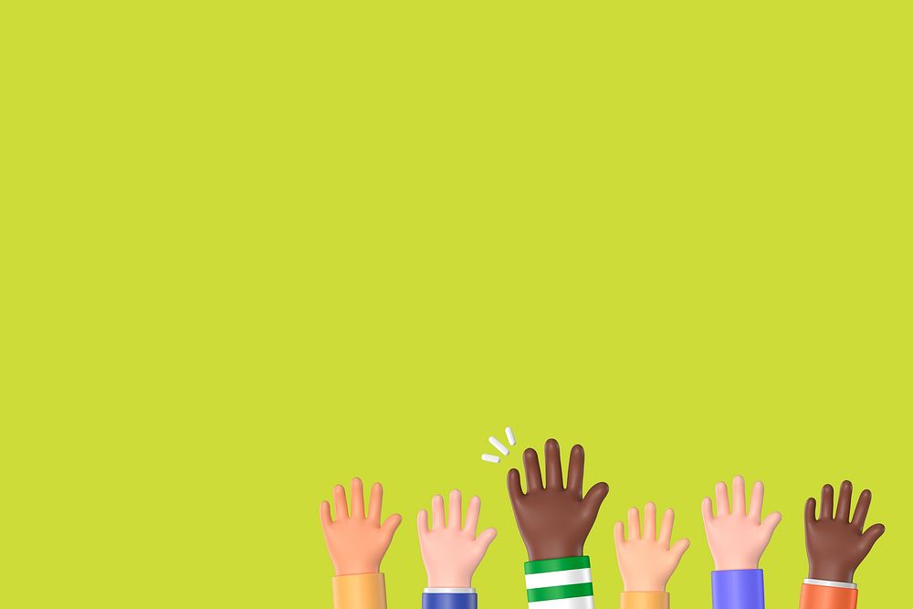 Diverse raised hands background, green design