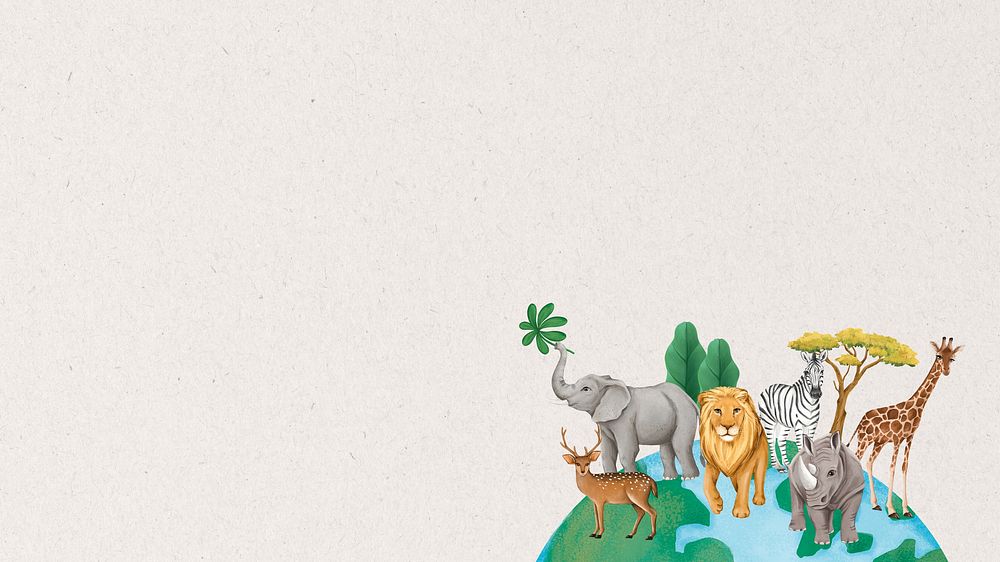 Wild animals border desktop wallpaper, off-white textured design