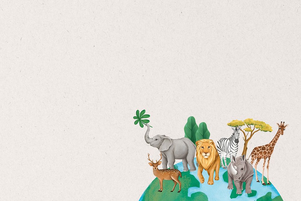 Wild animals border background, off-white textured design