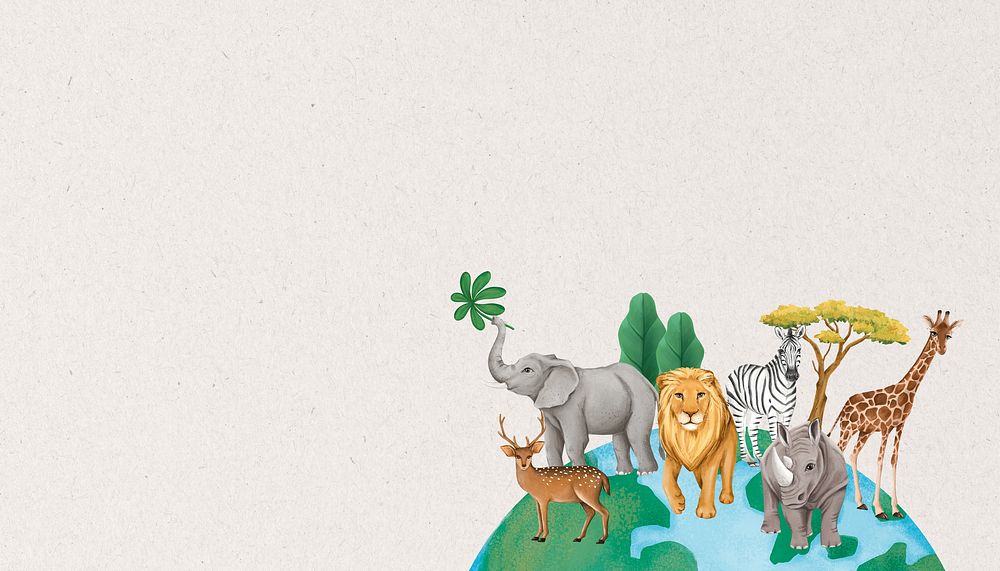Wild animals border background, off-white textured design