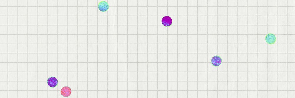 White grid patterned background, colorful dots