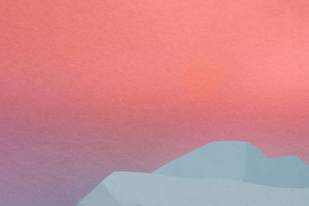 Pink gradient sky background, mountain border