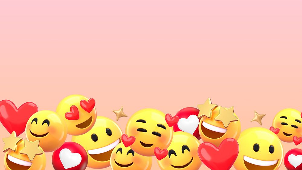 Love emoticons border desktop wallpaper, pink gradient design