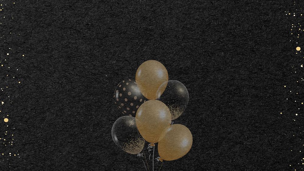 Gold party balloons desktop wallpaper, black textured design