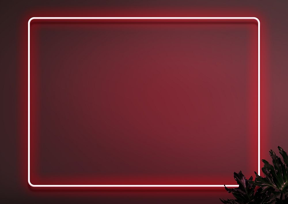 Neon red frame background, leaf border
