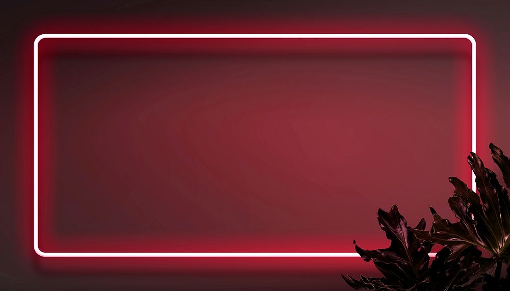 Neon red frame background, leaf border