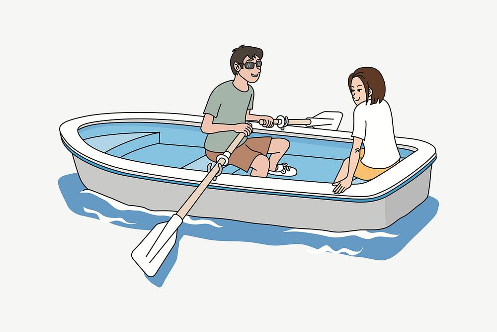 Couple paddling boat clipart illustration psd. Free public domain CC0 image.