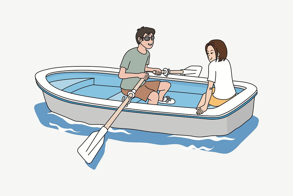 Couple paddling boat clipart illustration | Free PSD - rawpixel