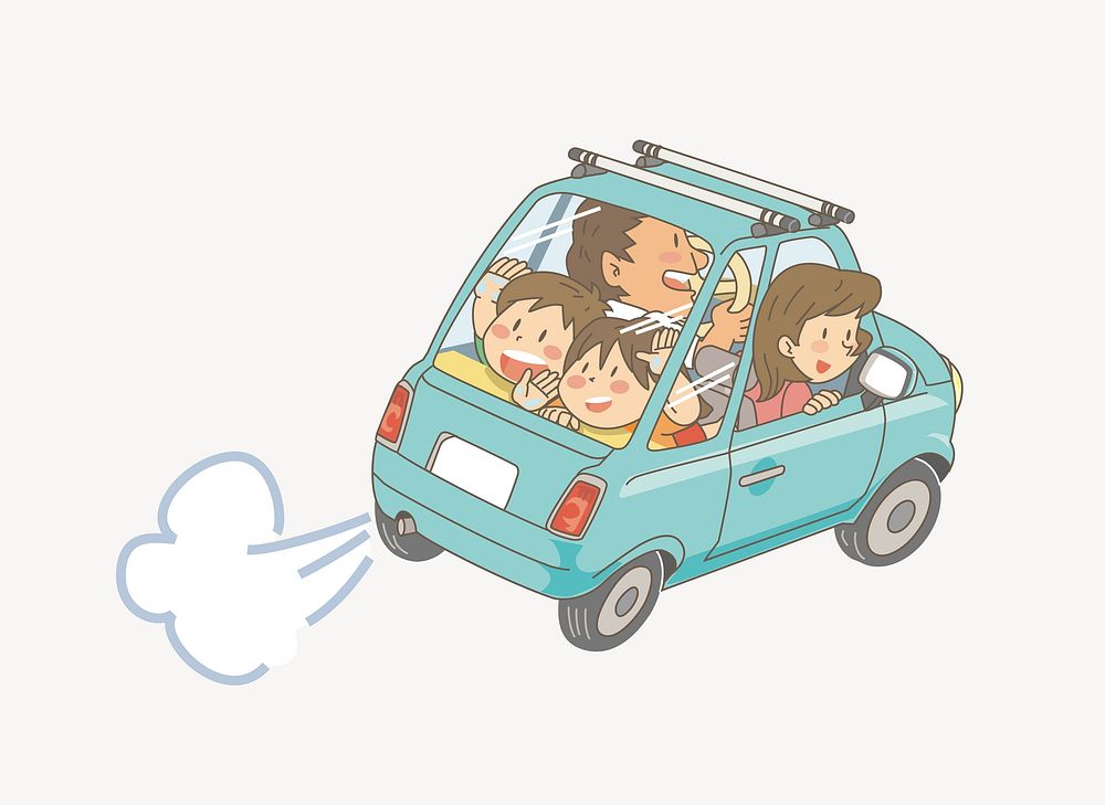 Family trip car clip art vector. Free public domain CC0 image.