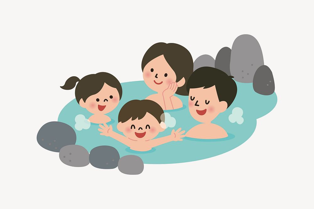 Family onsen bath clip art vector. Free public domain CC0 image.
