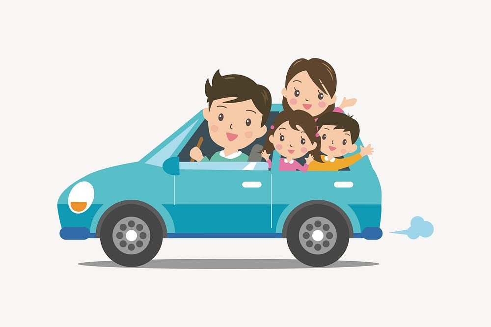 Family in car clip art vector. Free public domain CC0 image.