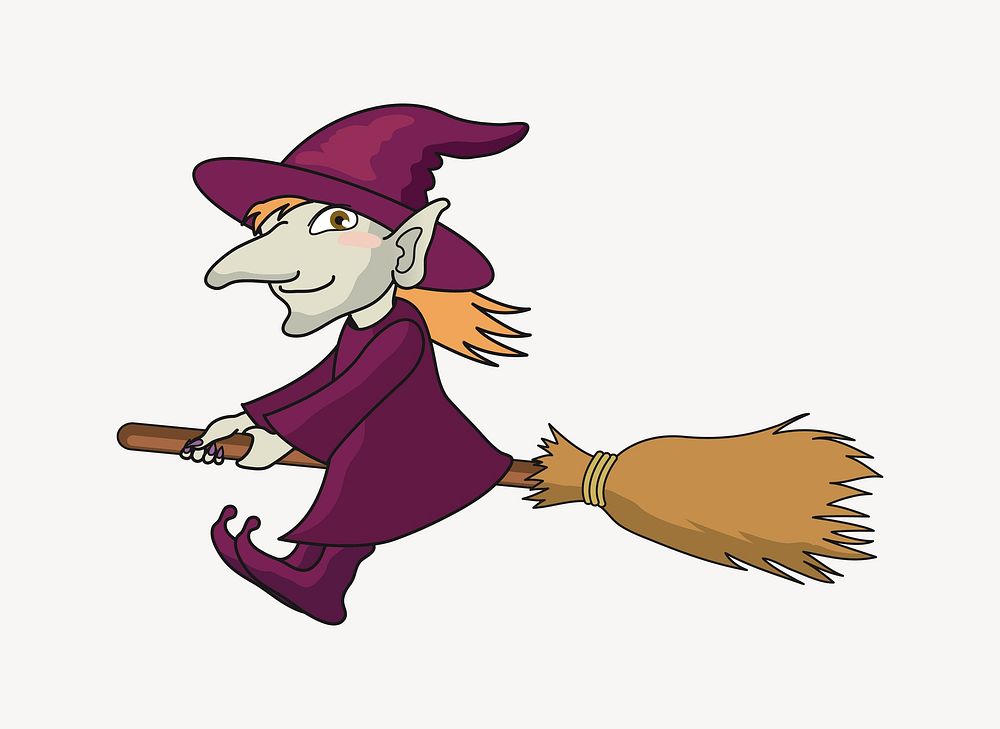 Witch on broomstick clipart. Free public domain CC0 image.