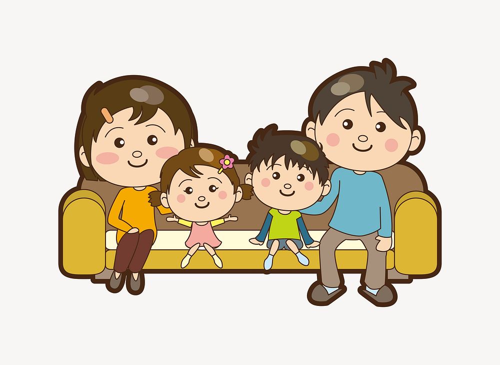 Family on sofa clip art vector. Free public domain CC0 image.