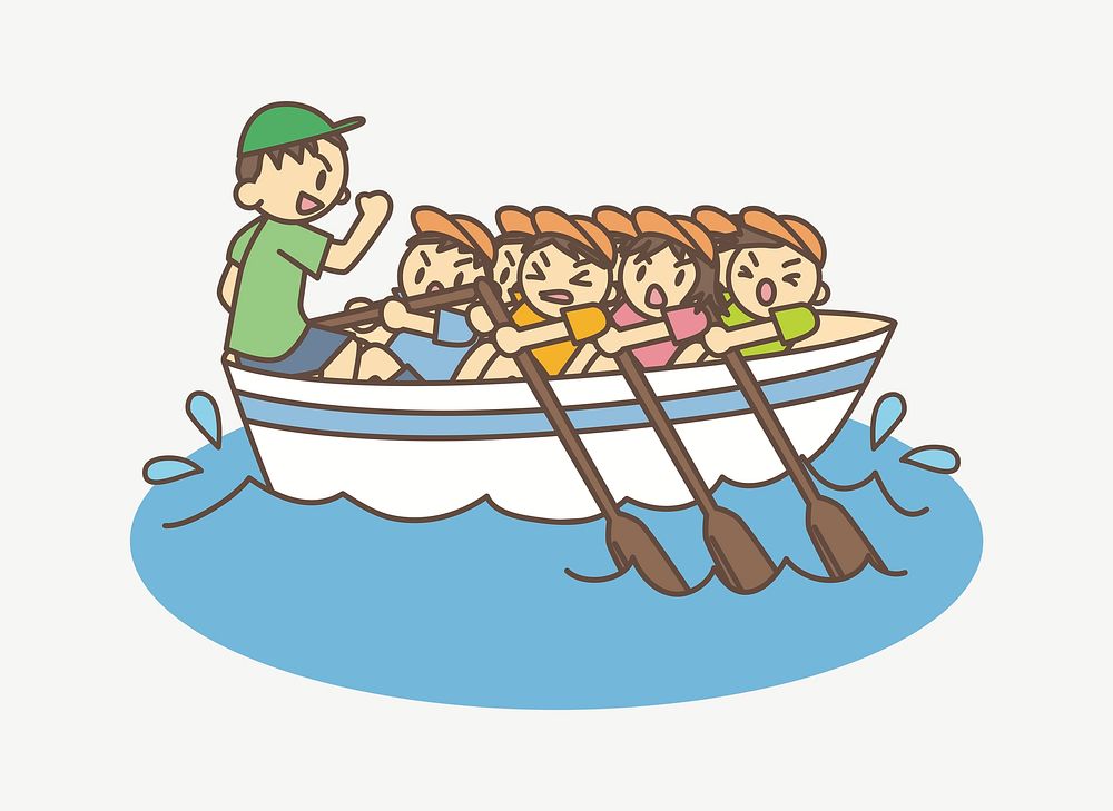 Students paddling boat clipart illustration psd. Free public domain CC0 image.
