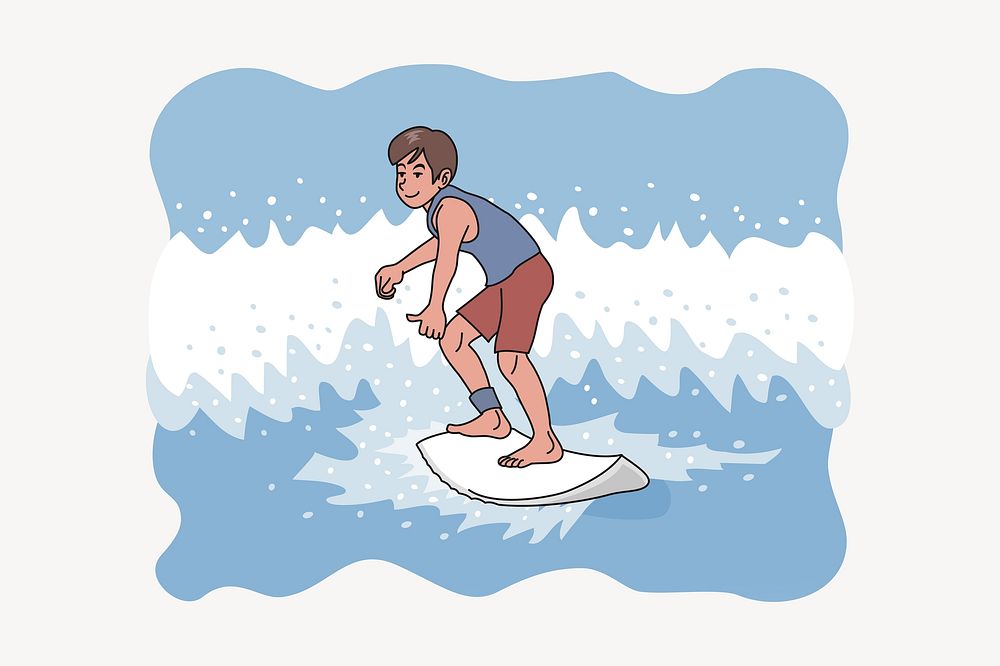 Surfing man illustration. Free public domain CC0 image.