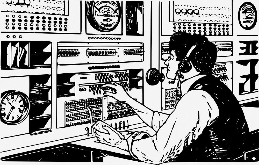 Vintage radio operator clipart illustration vector. Free public domain CC0 image.