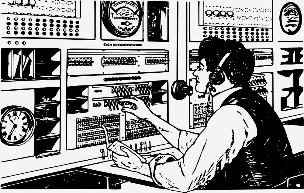 Vintage radio operator clipart illustration psd. Free public domain CC0 image.