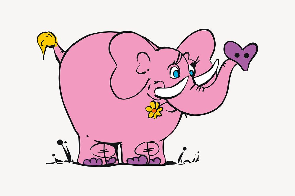 Pink elephant illustration. Free public domain CC0 image.