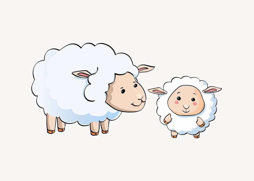 Mother sheep and lamb illustration. Free public domain CC0 image.