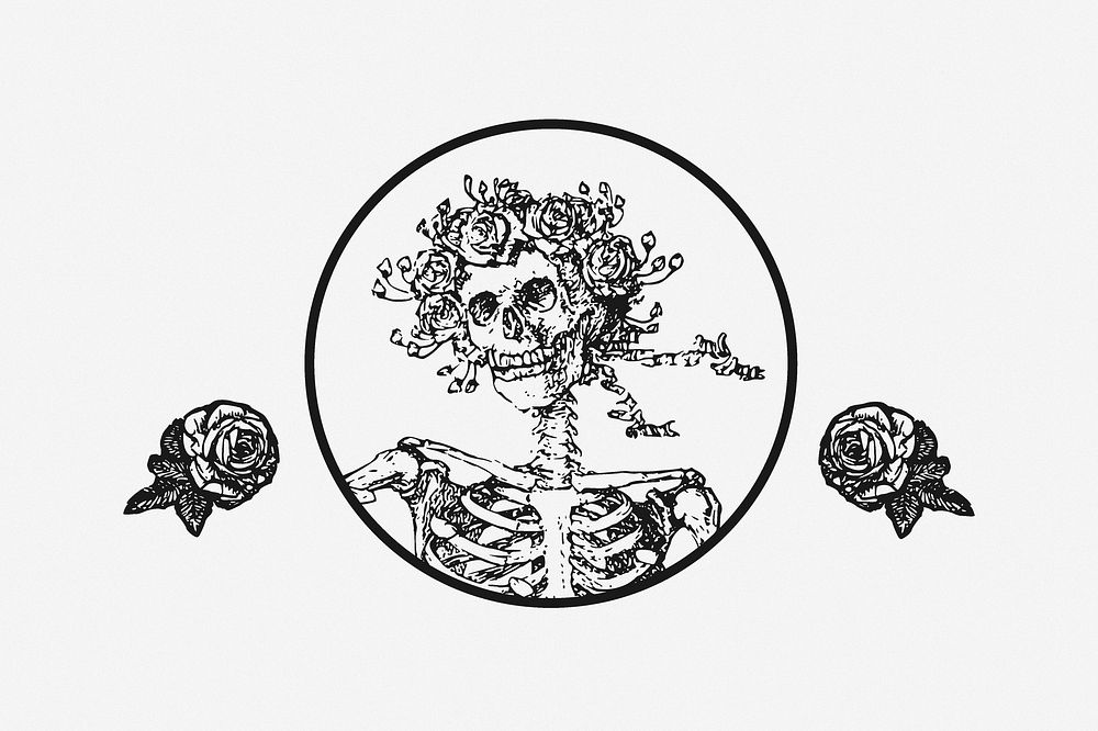 Human bone with rose illustration. Free public domain CC0 image.