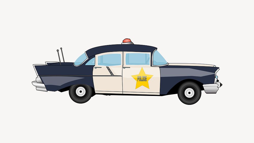Police car illustration, clip art. Free public domain CC0 image.