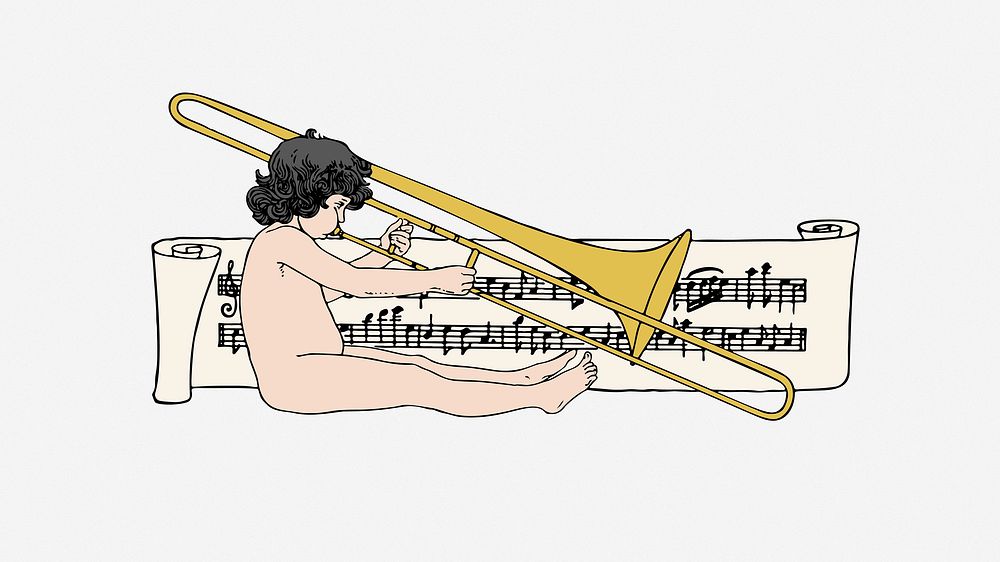 Baby angel trombone music clipart vector. Free public domain CC0 image.