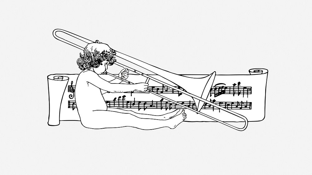 Baby angel trombone music clipart vector. Free public domain CC0 image.