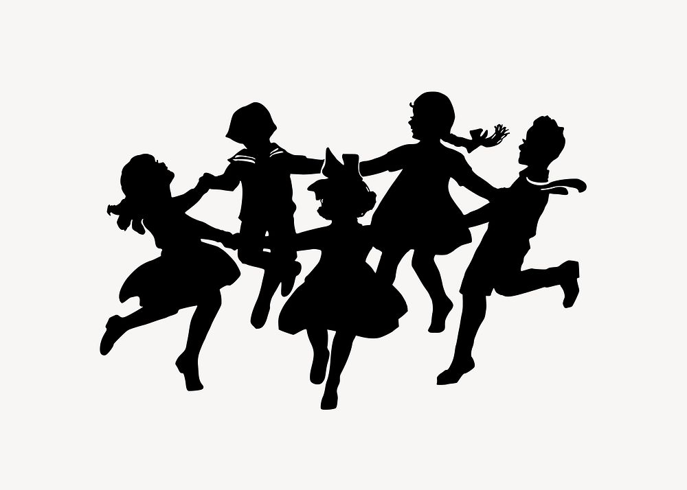 Children dancing clipart, illustration vector. Free public domain CC0 image.