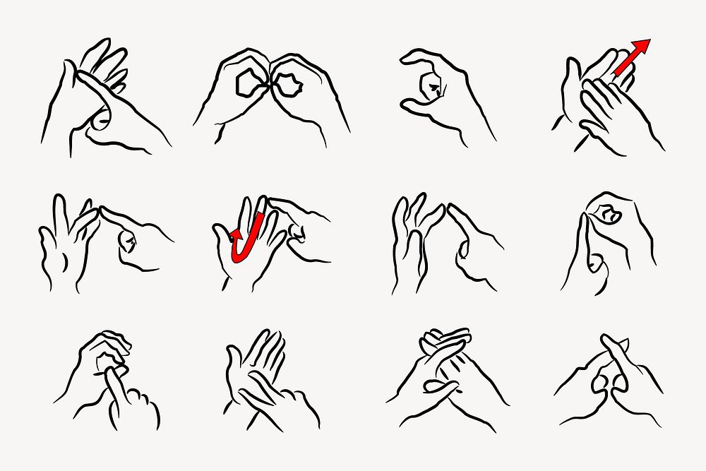 Sign language set illustration. Free public domain CC0 image.