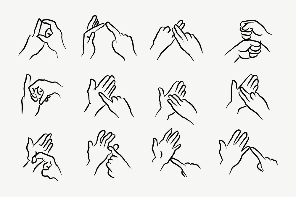 Sign language clipart, set illustration psd. Free public domain CC0 image.
