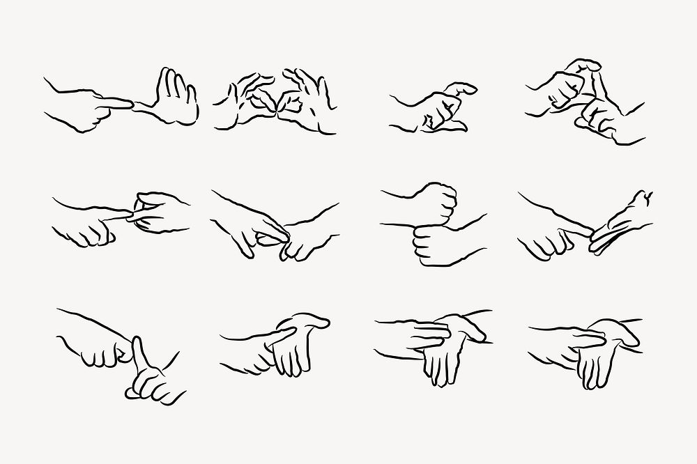Sign language clipart, set illustration vector. Free public domain CC0 image.